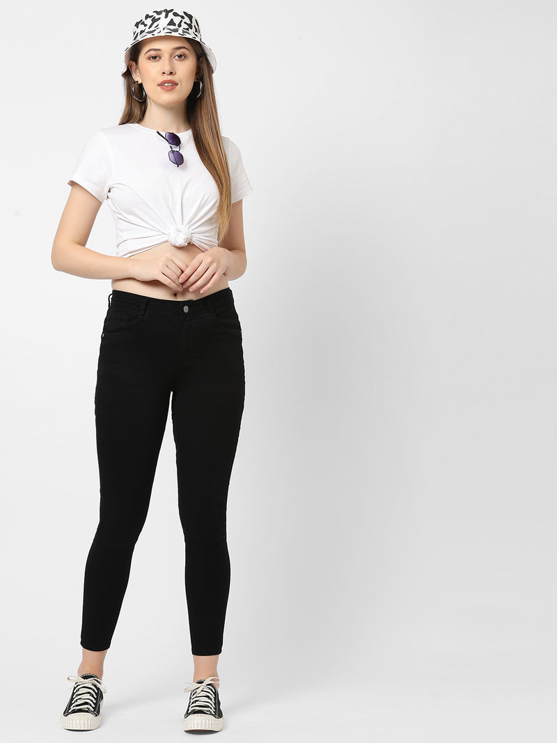 K4068 Mid-Rise Push Up Super Skinny Jeans - Black