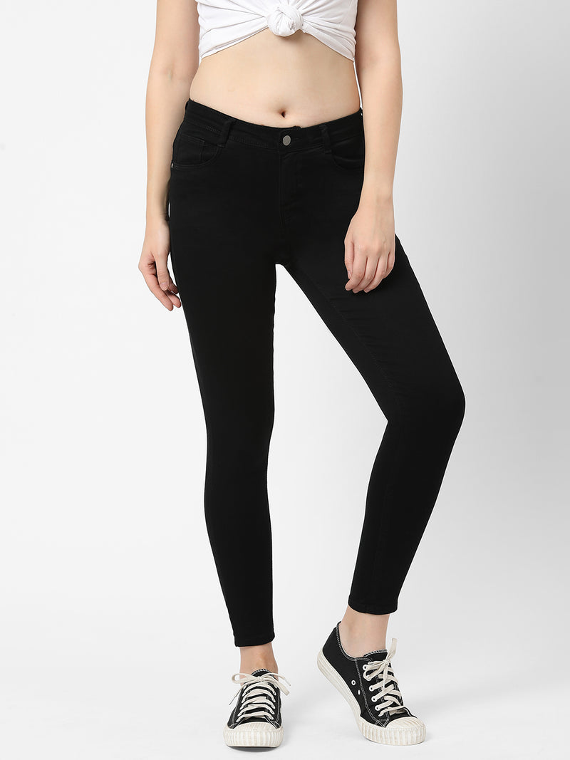 K4068 Mid-Rise Push Up Super Skinny Jeans - Black