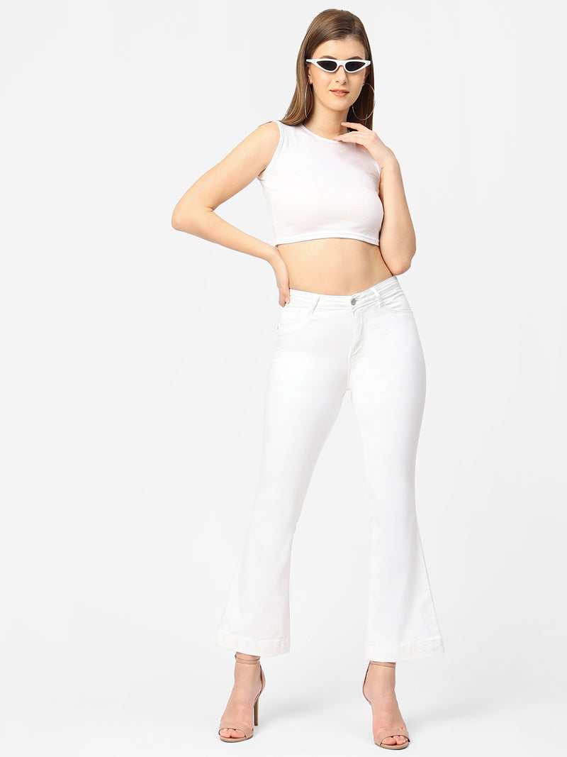 K5013 High-Rise Flared Jeans - White