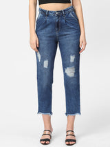 High-Rise Baggy Fit Ripped Jeans - Light Blue