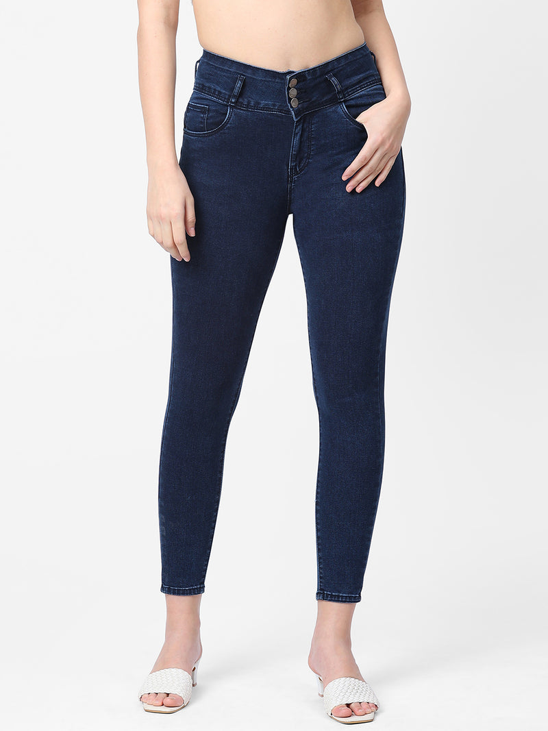 K4014 High-Rise Skinny Jeans - Dark Blue