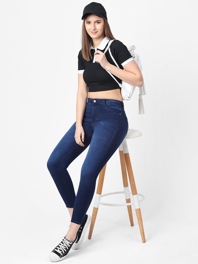 K4014 High-Rise Skinny Jeans - Dark Blue
