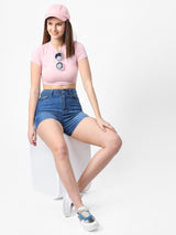 K4041 High-Rise Slim Shorts - Blue