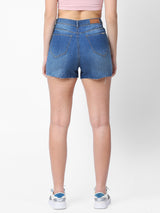 K4041 High-Rise Slim Shorts - Blue