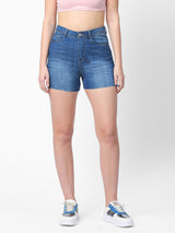 K4041 High-Rise Slim Shorts - Blue