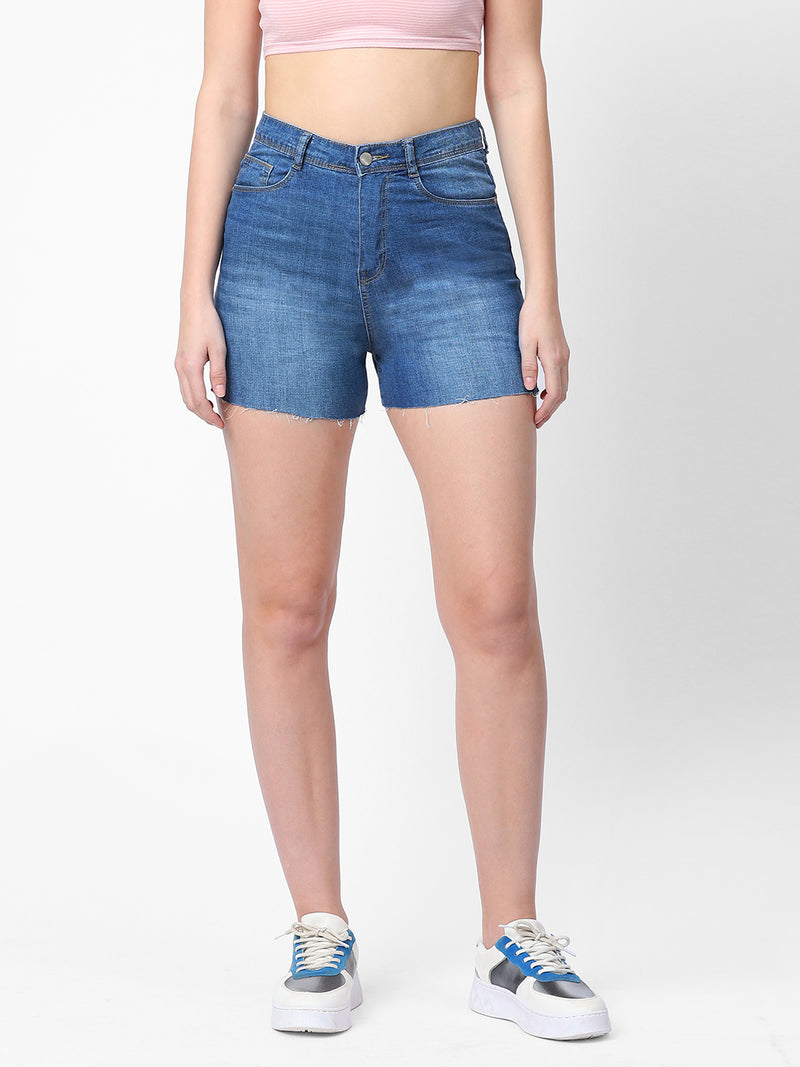 K4041 High-Rise Slim Shorts - Blue