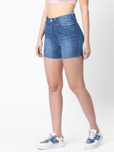 K4041 High-Rise Slim Shorts - Blue