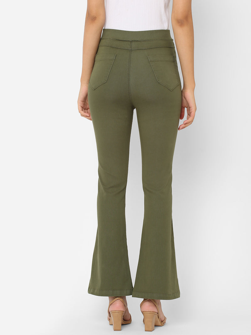 K5013 High-Rise Flare Jeans - Olive