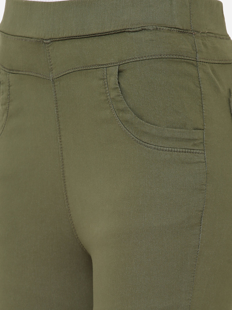K5013 High-Rise Flare Jeans - Olive