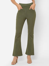 K5013 High-Rise Flare Jeans - Olive