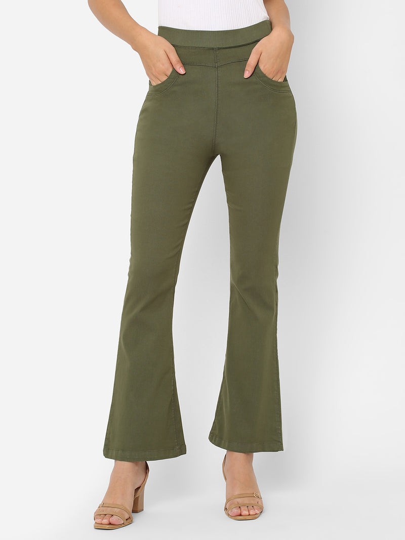 K5013 High-Rise Flare Jeans - Olive