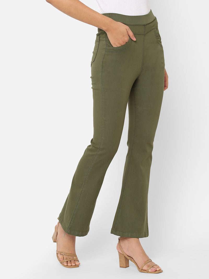 K5013 High-Rise Flare Jeans - Olive
