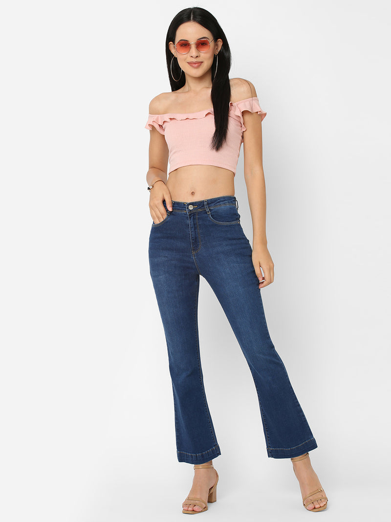 K5094 High-Rise Mini Flare Jeans - Dark Blue