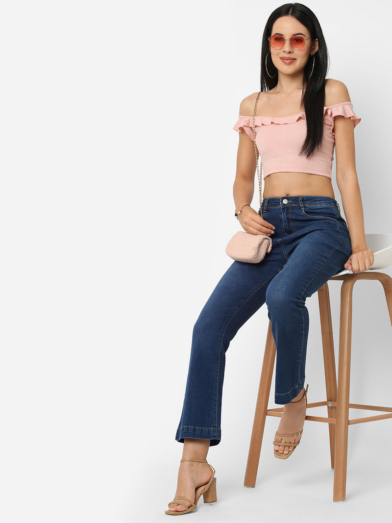 K5094 High-Rise Mini Flare Jeans - Dark Blue
