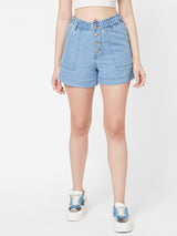 High-Rise Loose Fit Shorts - Light Blue