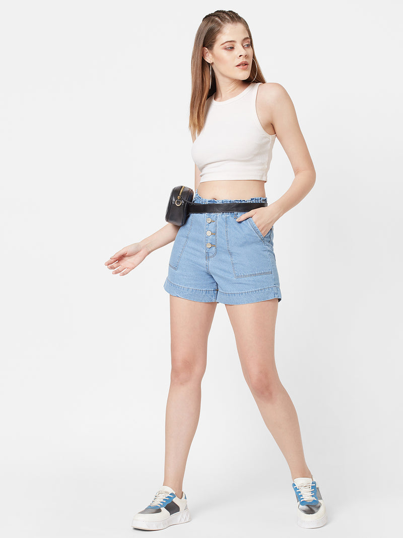 High-Rise Loose Fit Shorts - Light Blue