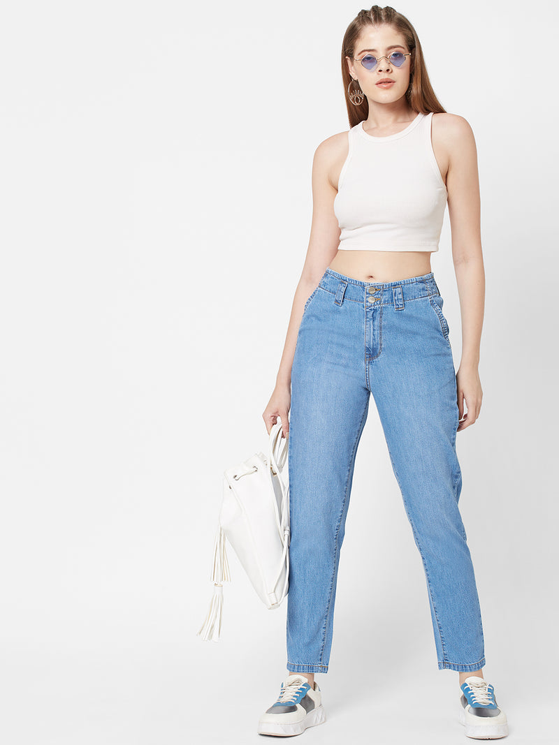 High-Rise Baggy Fit Jeans - Blue