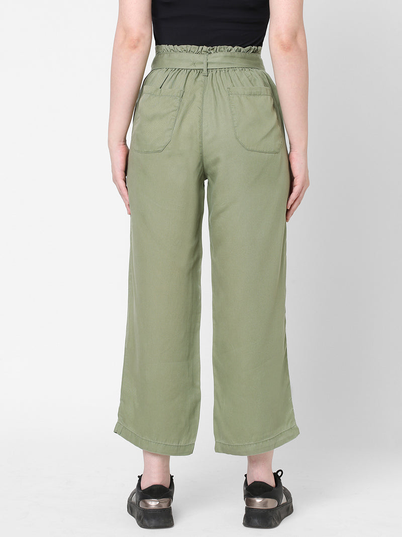 High-Rise Paper Bag Culottes - Light Olive