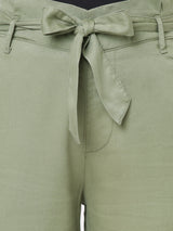 High-Rise Paper Bag Culottes - Light Olive