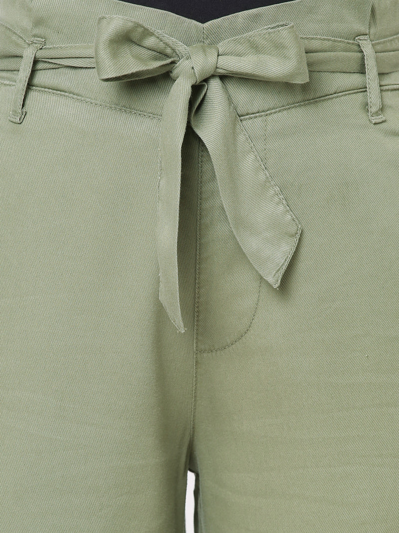 High-Rise Paper Bag Culottes - Light Olive