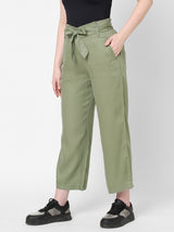 High-Rise Paper Bag Culottes - Light Olive