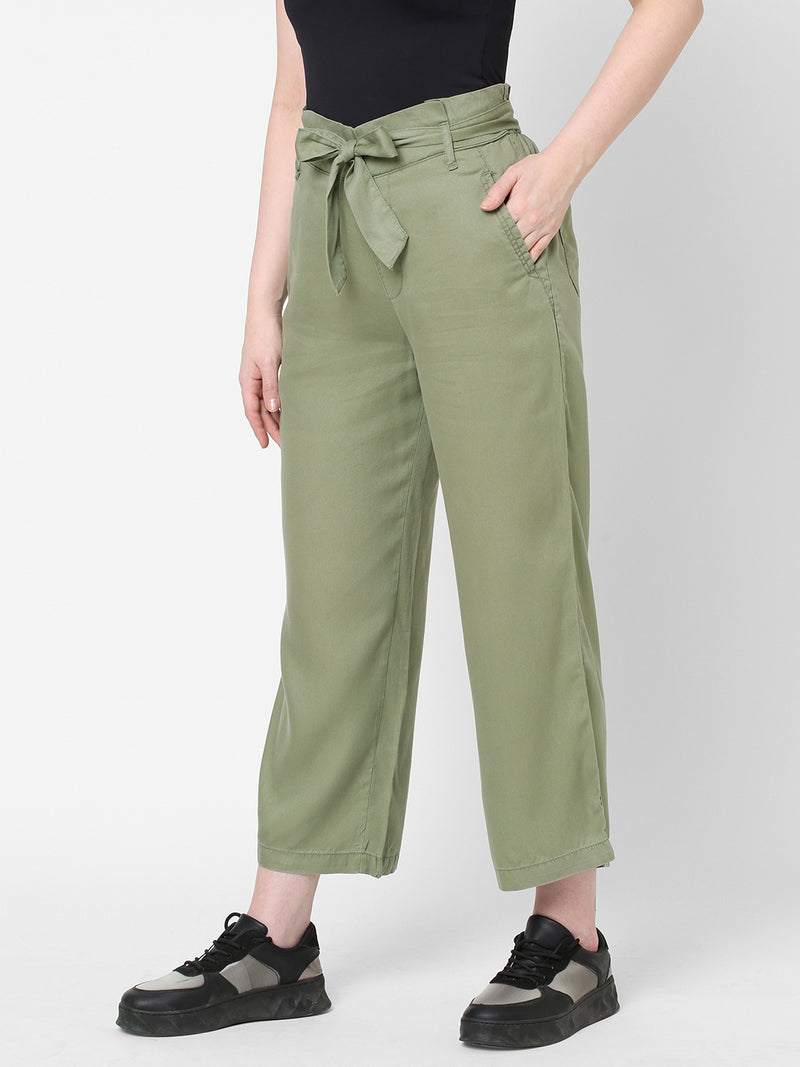 High-Rise Paper Bag Culottes - Light Olive