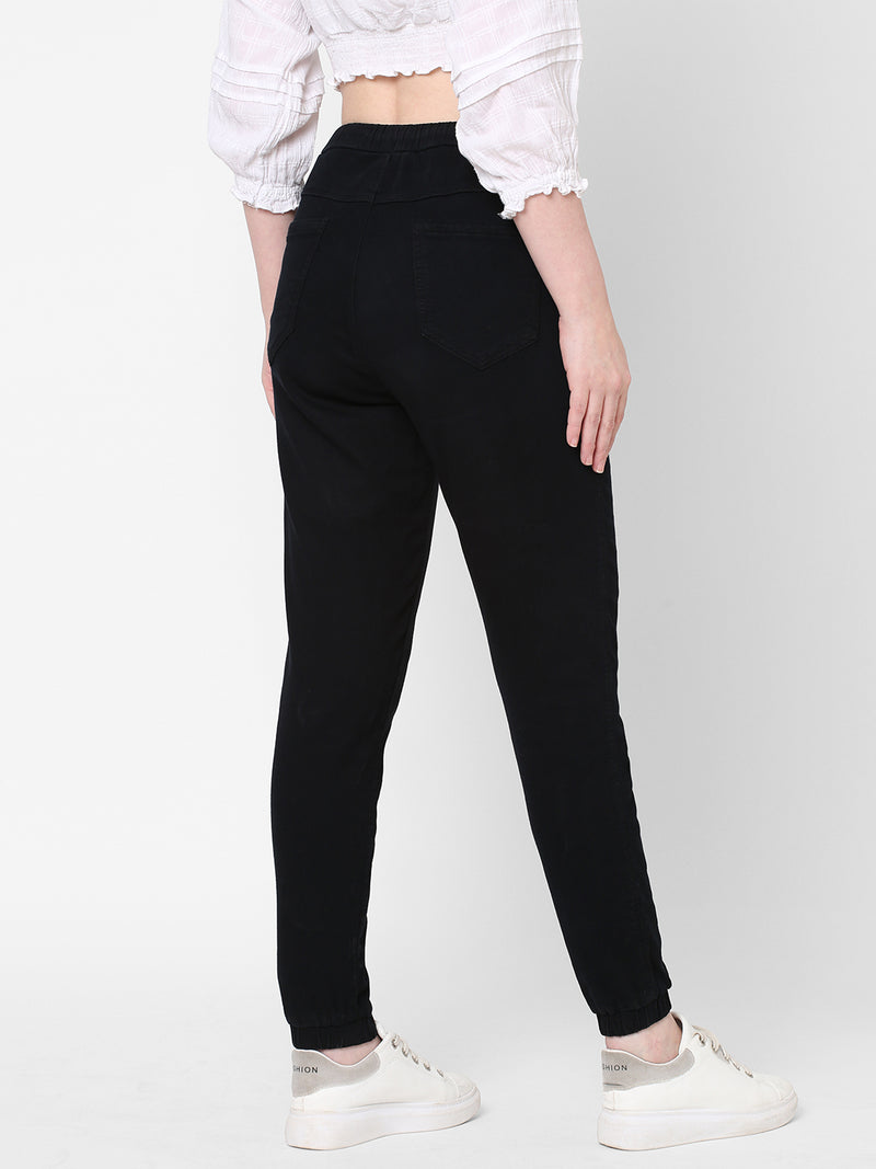 High-Rise Denim Jogger - Black