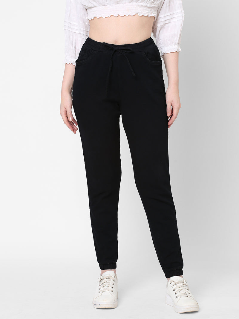 High-Rise Denim Jogger - Black