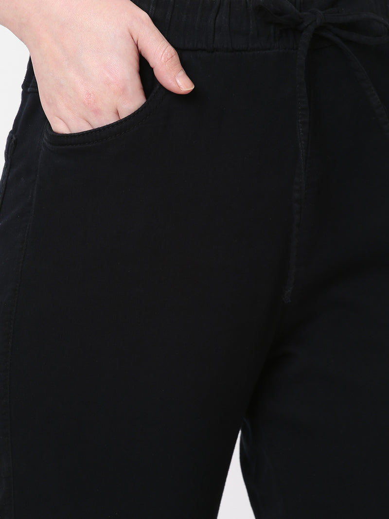 High-Rise Denim Jogger - Black