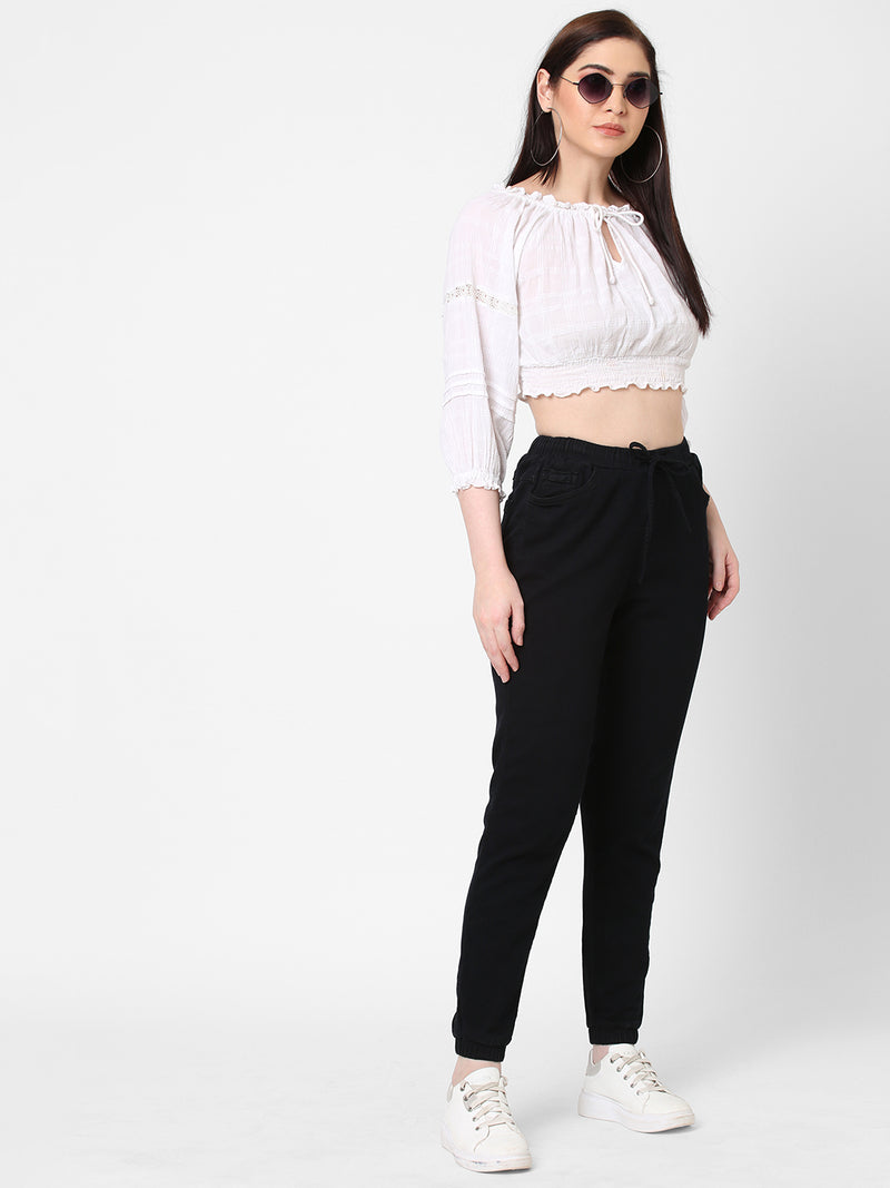 High-Rise Denim Jogger - Black