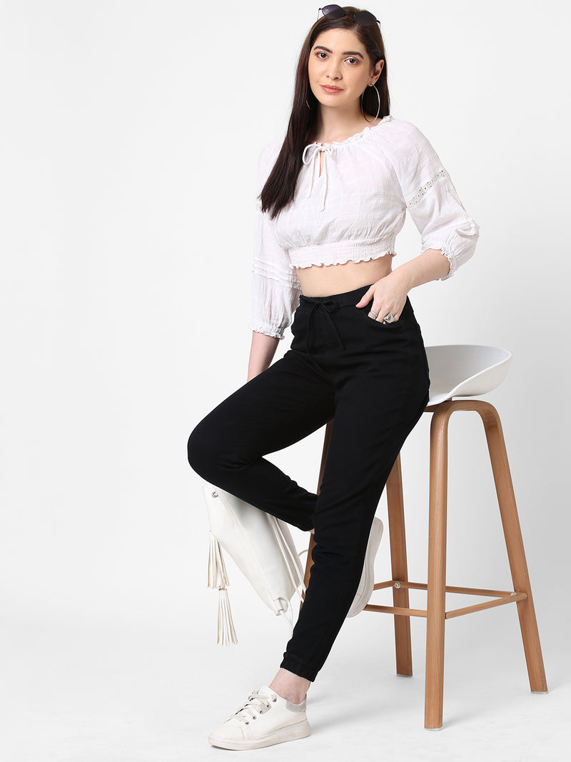 High-Rise Denim Jogger - Black