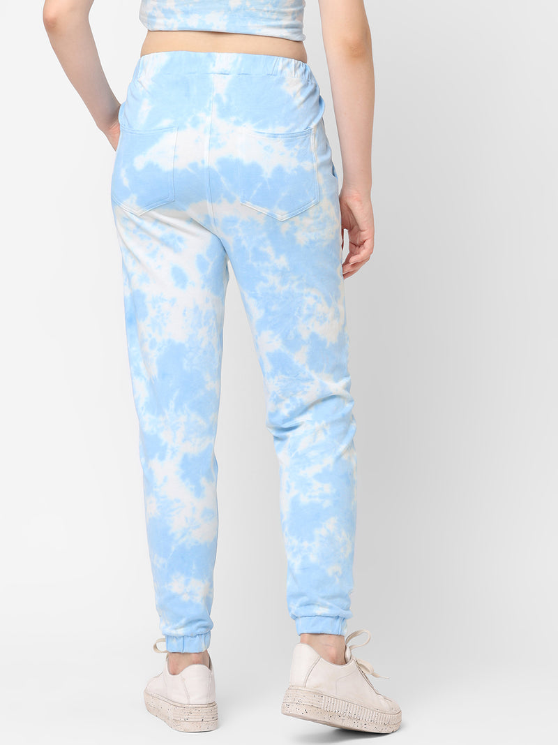 Women Sky Blue High Rise Tie & Dye Jogger