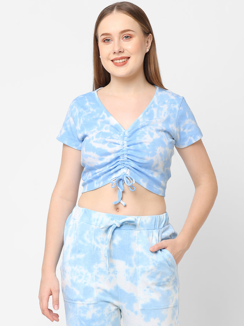 Women Sky Blue Tie & Dye Top