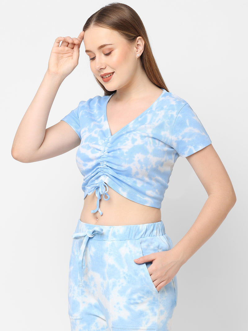 Women Sky Blue Tie & Dye Top