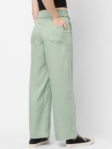 Women Mint Green High Rise Paper Bag Wide Leg
