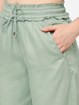 Women Mint Green High Rise Paper Bag Wide Leg