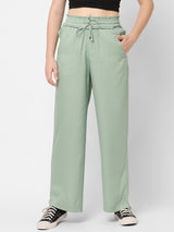 Women Mint Green High Rise Paper Bag Wide Leg