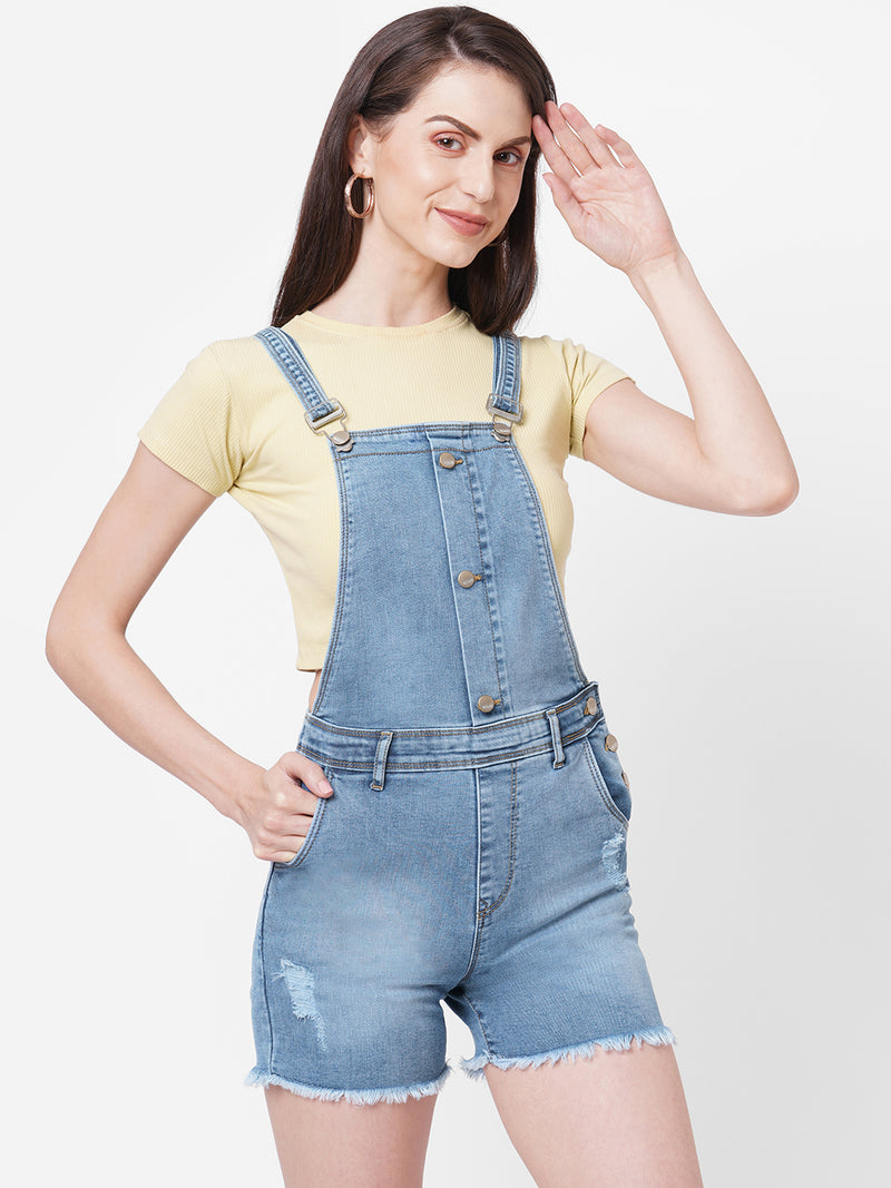 Women Blue Solid Dungaree