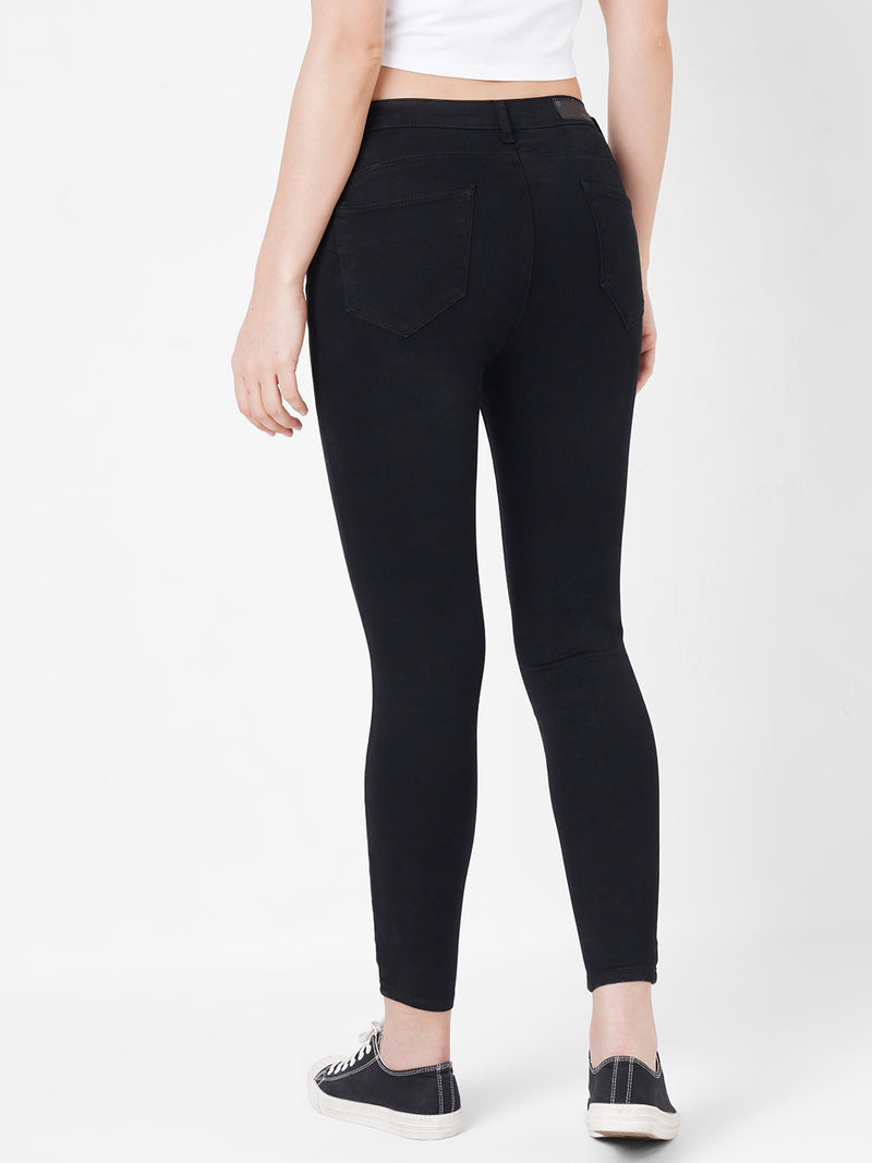 Women Black K4068 Mid-Rise Push Up Super Skinny Jeans