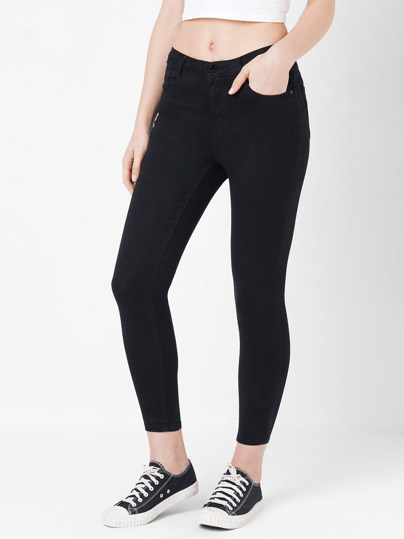 Women Black K4068 Mid-Rise Push Up Super Skinny Jeans