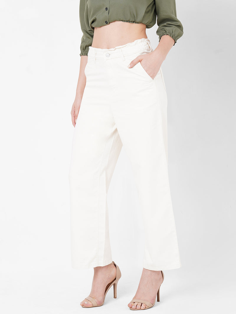 Women White K5031 High-Rise Wide Leg Jeans