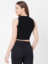 Women Black Solid Flat Knit Tank Top