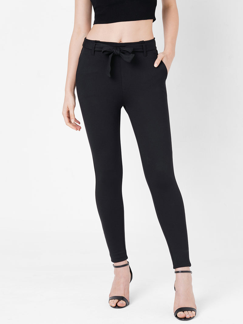 Women Black High-Rise Skinny Tregging