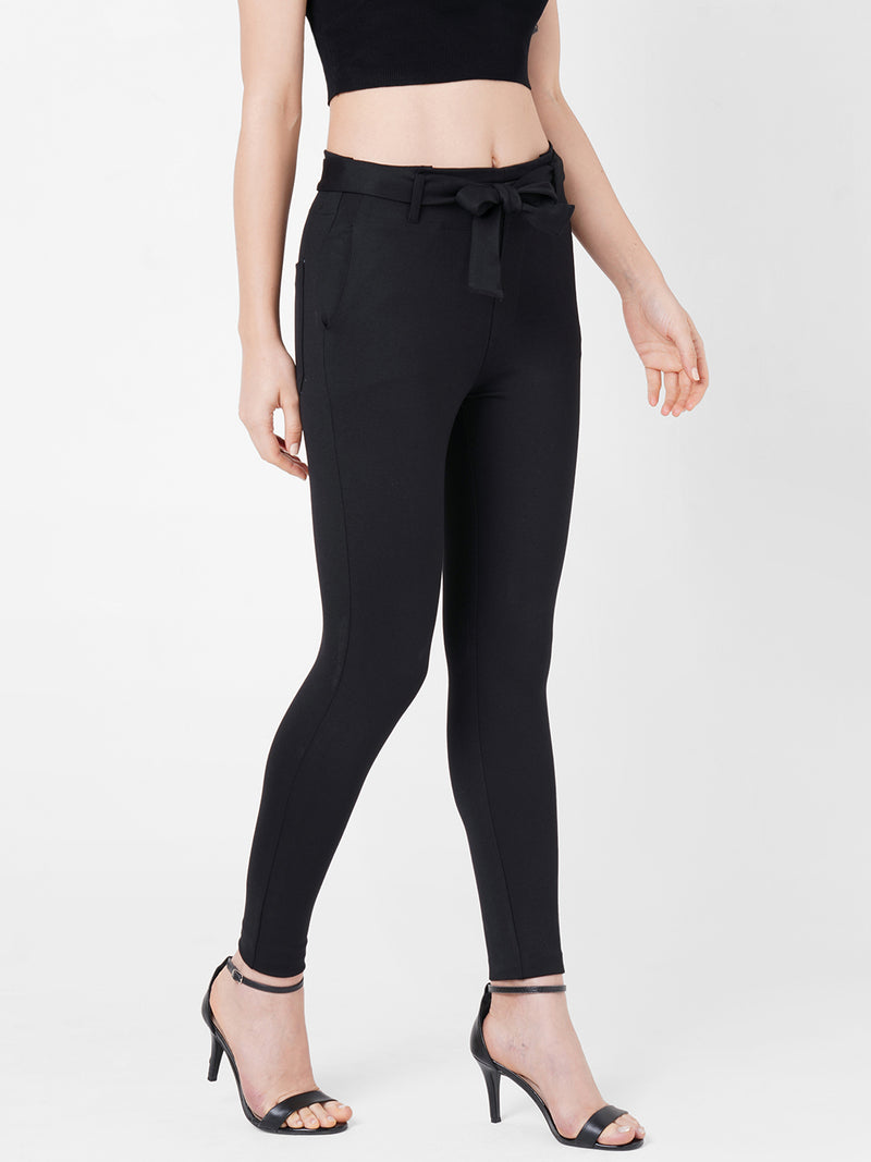 Women Black High-Rise Skinny Tregging
