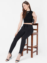 Women Black Solid Flat Knit Tank Top