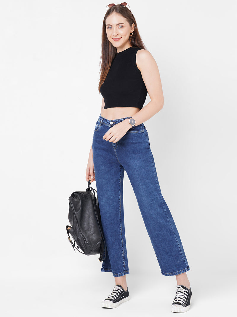 Women Blue K6021 High-Rise Parallel Wide Leg Jeans