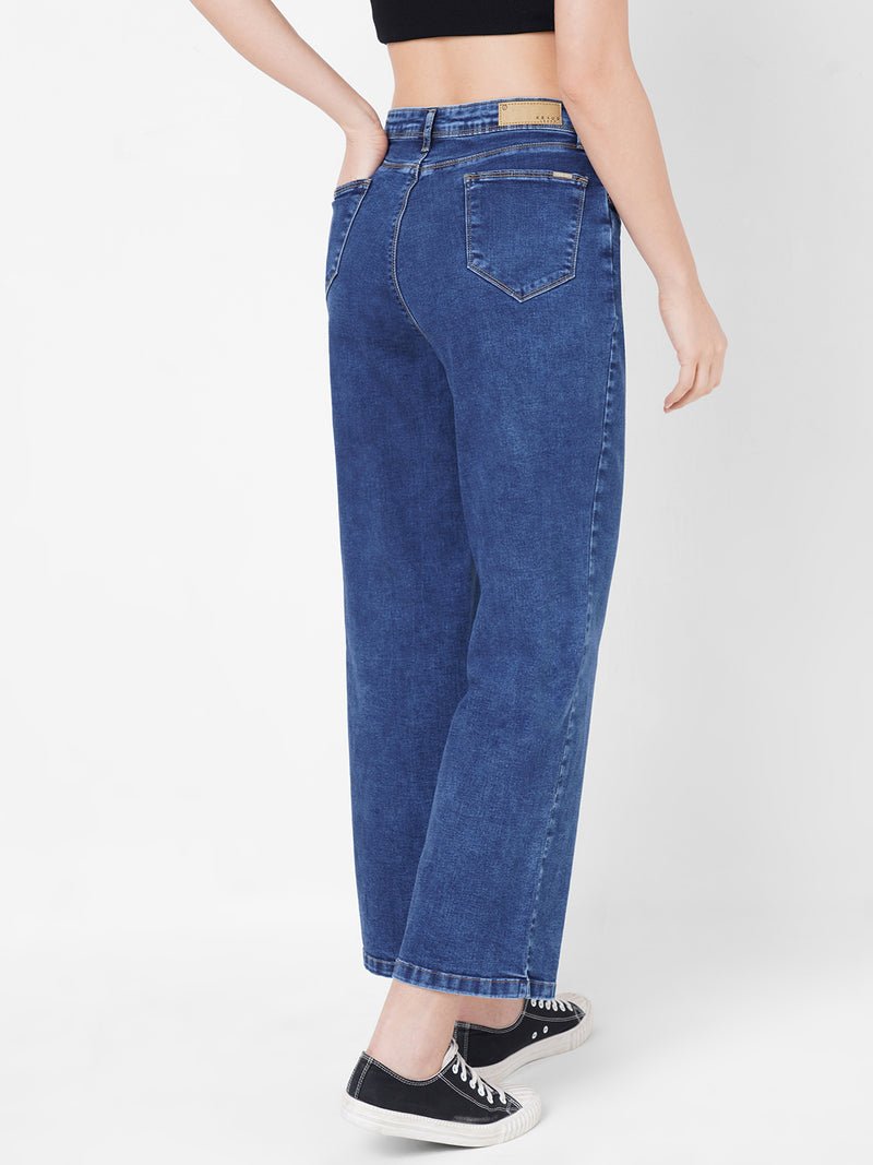 Women Blue K6021 High-Rise Parallel Wide Leg Jeans