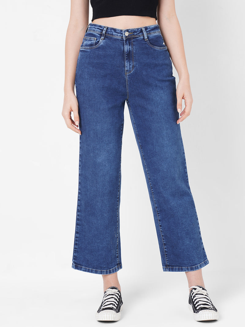 Women Blue K6021 High-Rise Parallel Wide Leg Jeans