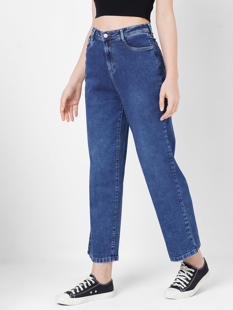 Women Blue K6021 High-Rise Parallel Wide Leg Jeans