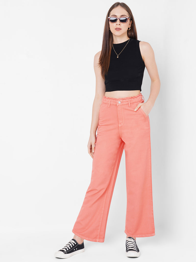 Women Salmon K5031 High-Rise Wide Leg Jeans